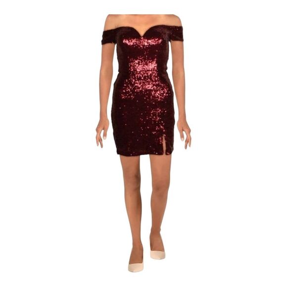 B Darlin Dresses & Skirts - B. Darlin Women Sequined Off Shoulder Party Bodycon Dress Vamp Red Size 11/12